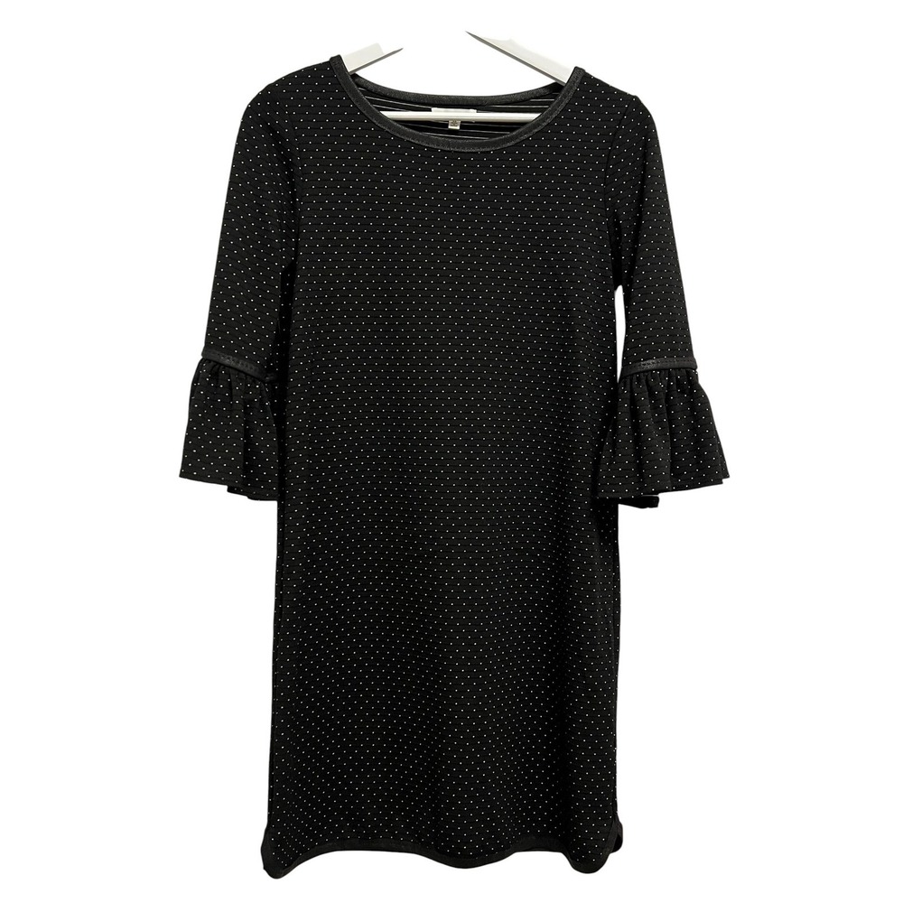 Max Studio Shift Dress Womens XS Black White Polka Dot Bell Sleeve Mod Retro